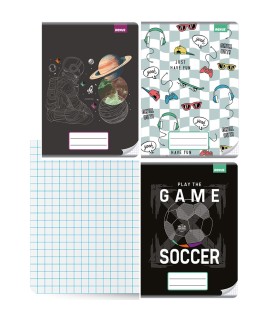 3x zeszyt A4 kratka, 32 kartki, chłopięce wzory: kosmos, gaming, sport