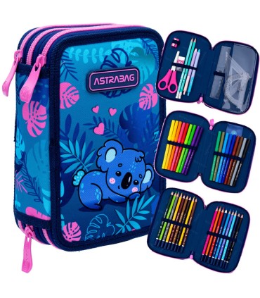 Trzykomorowy piórnik z wyposażeniem ASTRABAG JUMBO SWEET KOALA