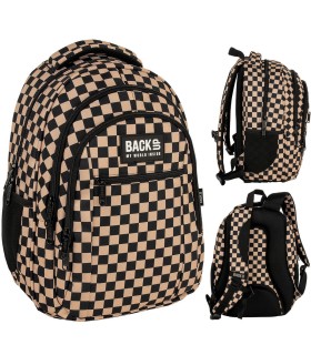 Plecak szkolny 26 L trzykomorowy Derform BACKUP model O SZACHOWNICA BEŻ