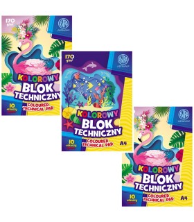 3× Blok techniczny kolorowy ASTRA A4 170g 10 kartek – intensywne kolory