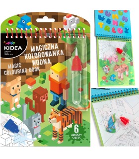 Magiczna wielorazowa kolorowanka wodna 6 arkuszy + pisak KIDEA gra
