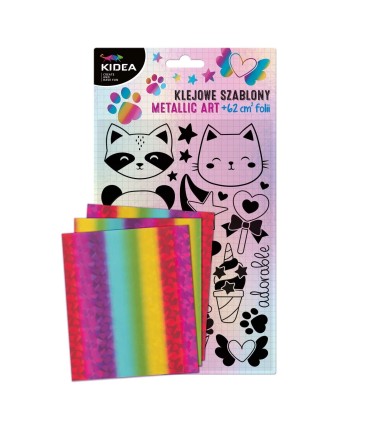 Zestaw kreatywny klejowe szablony + 62cm2 folii METALLIC ART SWEET KIDEA