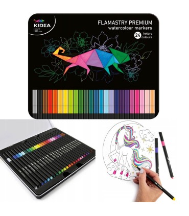 Kwadratowe flamastry premium w metalowym pudełku 24 kolory KIDEA