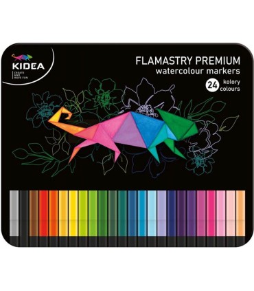 Kwadratowe flamastry premium w metalowym pudełku 24 kolory KIDEA
