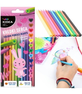Kredki ołówkowe szkolne o przekroju serca 12 intensywnych kolorów KIDEA