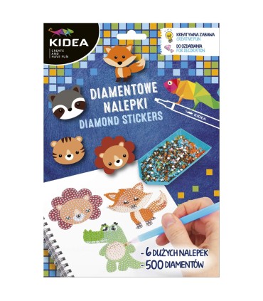 Diamentowe nalepki zwierzęta 6 dużych naklejek 500 diamentów KIDEA