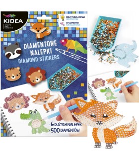 Diamentowe nalepki zwierzęta 6 dużych naklejek 500 diamentów KIDEA
