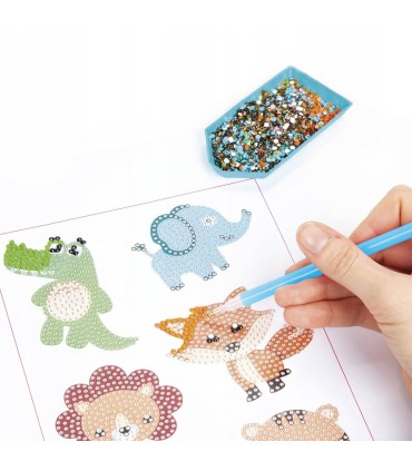 Diamentowe nalepki zwierzęta 6 dużych naklejek 500 diamentów KIDEA