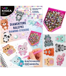 Diamentowe nalepki wesołe zwierzęta 6 dużych naklejek 500 diamentów KIDEA