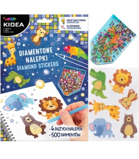 Diamentowe nalepki ZOO 6 dużych naklejek 500 diamentów KIDEA