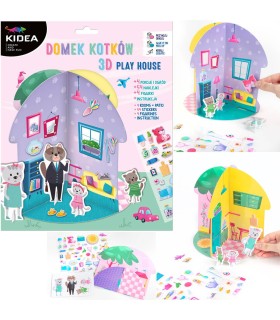 Zestaw kreatywny domek kotków 3D 54 naklejki, 4 figurki, 5 pomieszczeń KIDEA