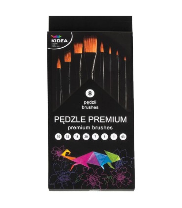 Pędzle premium pędzelki malarskie zestaw 8 sztuk: 1, 3, 7, 10, 12, 18, 20, 03 KIDEA