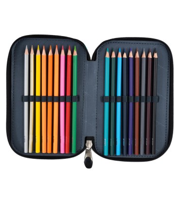 Piórnik trzykomorowy z wyposażeniem St.Right NEON FOOTBALL