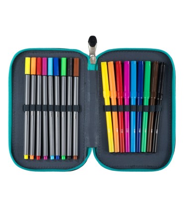 Piórnik trzykomorowy z wyposażeniem St.Right NEON FOOTBALL