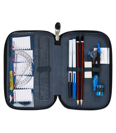 Piórnik trzykomorowy z wyposażeniem St.Right NEON FOOTBALL