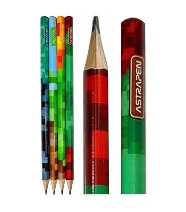 4 x ołówki trójkątne HB dla fana gier pixel Astra