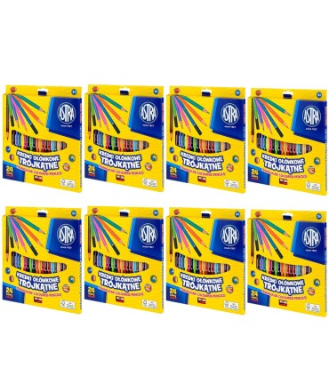 Zestaw 8× kredki ołówkowe trójkątne Astra, 24 kolory, gratis temperówki