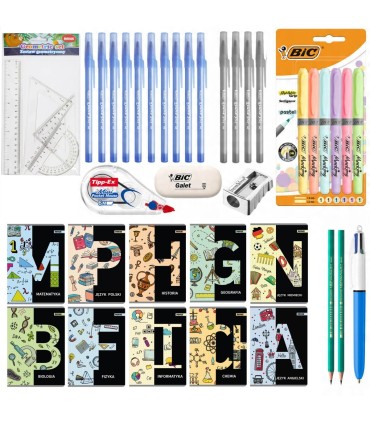 MEGA zestaw wyprawka szkolna do klas 7-8 i liceum, BIC, XXL 40 elementów w tym 10 zeszytów przedmiotowych
