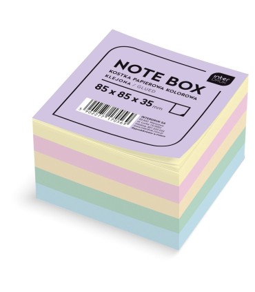 2x kostka biurowa papierowa klejona KOLOROWA+ BIAŁA, 85x85x35 mm 700 karteczek, INTERDRUK