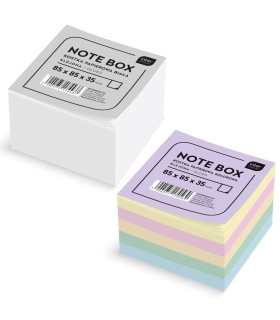 2x kostka biurowa papierowa klejona KOLOROWA+ BIAŁA, 85x85x35 mm 700 karteczek, INTERDRUK