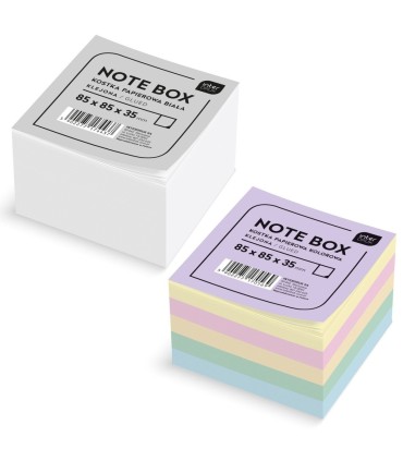 2x kostka biurowa papierowa klejona KOLOROWA+ BIAŁA, 85x85x35 mm 700 karteczek, INTERDRUK