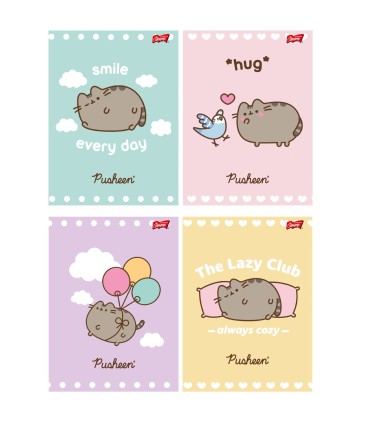 4 X ZESZYT A5, 32 KARTKI, KRATKA z MARGINESEM, PUSHEEN KOTEK KOT