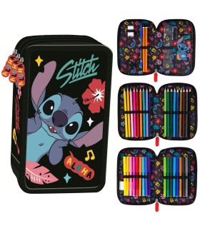 POTRÓJNY PIÓRNIK Z WYPOSAŻENIEM ST.MAJEWSKI STITCH BLACK ALOHA