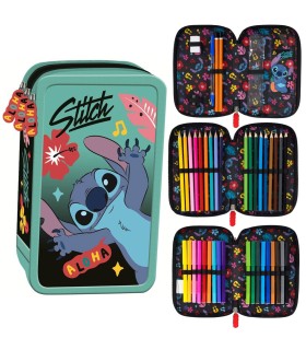 POTRÓJNY PIÓRNIK Z WYPOSAŻENIEM ST.MAJEWSKI STITCH MINT ALOHA