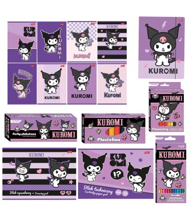 Wyprawka szkolna / Zestaw plastyczny + 8 zeszytów: 4x kratka, 4x linia  St.Majewski Kuromi