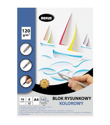 Blok rysunkowy kolorowy REXUS Beniamin A4 16 kartek, bardzo grube kartki 120g/m2