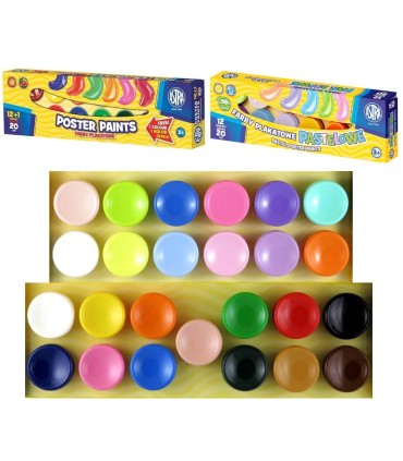 Farby plakatowe Astra 25 x 20ml, kolory klasyczne + pastelowe