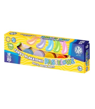 Farby plakatowe Astra 25 x 20ml, kolory klasyczne + pastelowe