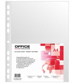 Koszulki na dokumenty OFFICE PRODUCTS, A4, 50 µm, krystaliczne, 100 sztuk