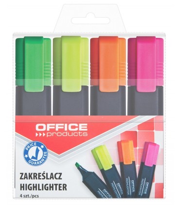 Zakreślacze fluorescencyjne, 1–5 mm, 4 sztuki, mix kolorów, OFFICE PRODUCTS