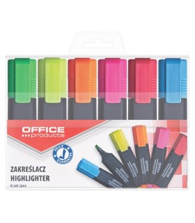 Zakreślacze fluorescencyjne, 1–5 mm, 6 sztuk, mix kolorów, OFFICE PRODUCTS