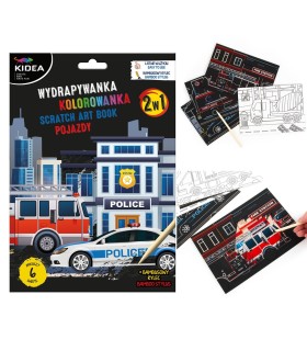 Wydrapywanka + kolorowanka 6 arkuszy + rylec KIDEA POJAZDY