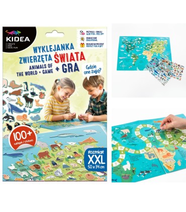 Wyklejanka KIDEA ZWIERZĘTA ŚWIATA Gdzie one żyją? + gra planszowa