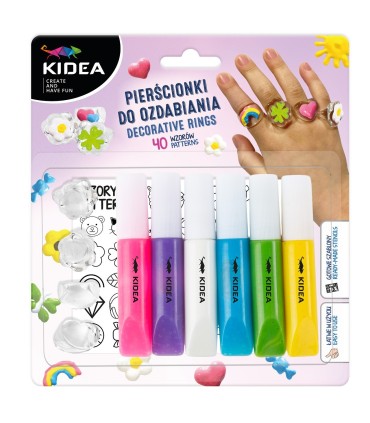 Zestaw kreatywny PIERŚCIONKI DO OZDABIANIA KIDEA 40 wzorów, 4 pierścionki