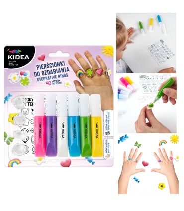 Zestaw kreatywny PIERŚCIONKI DO OZDABIANIA KIDEA 40 wzorów, 4 pierścionki