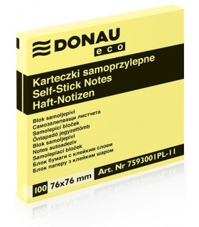 Karteczki samoprzylepne Donau Eco, 76×76 mm, 100 kartek, jasnożółty