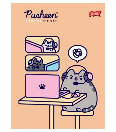 3 X ZESZYT A5, 32 KARTKI, UNIPAP, KRATKA z MARGINESEM, PUSHEEN KOTEK KOT
