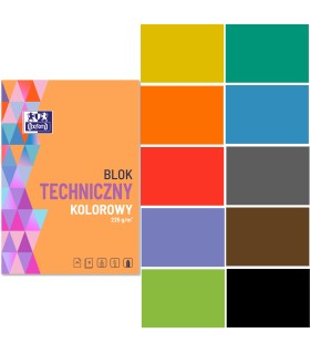 Blok techniczny kolorowy A4 OXFORD 10 arkuszy 225g, bardzo gruby