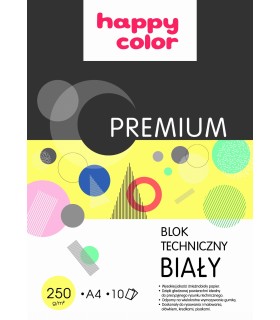 Blok biały techniczny premium 250g, A4 HAPPY COLOR - 10 kart