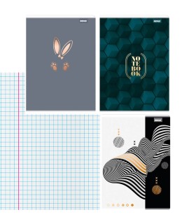 3x zeszyt A4, 60 kartek, kratka z marginesem, kolekcja Modern z efektem metalizy, Beniamin Rexus