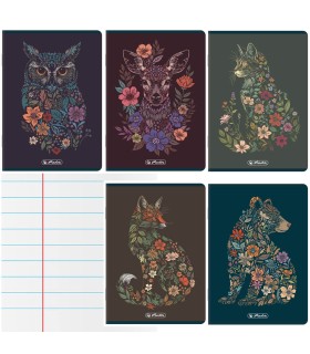 5 SZT. X ZESZYT A5, 60 KARTEK, LINIA Z MARGINESEM, FLORAL ANIMALS, HERLITZ