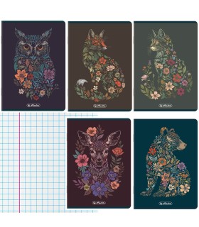 5 SZT. X ZESZYT A5, 60 KARTEK, KRATKA Z MARGINESEM, FLORAL ANIMALS, HERLITZ