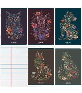 5 SZT. X ZESZYT A5, 32 KARTKI, LINIA Z MARGINESEM, FLORAL ANIMALS, HERLITZ