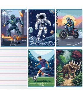 5 SZT. X ZESZYT A5, 16 KARTEK, KOLOROWE TRZY LINIE, PIXEL FUN DLA CHŁOPCA, HERLITZ