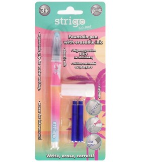Pióro ze stalówką wymazywalne ergonomiczne + naboje + czyścik STRIGO